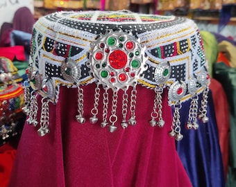 Handmade Afghan Traditional Cap for women, Halima Sultan Cap, Cultural Headpiece, jewelry Headpiece, festival wear, Ethnic Hat, Embellished