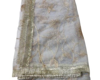 Fancy All Over Tilla Embroidered Dupatta, Net Organza with Kiran Lace Borders, Large Size