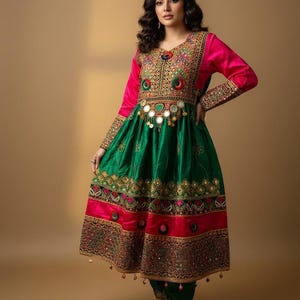 green emerald velvet dress Pink and Green Cotton Silk Dress main image 0