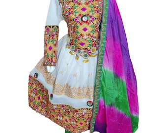 Afghan Traditional Handmade Dress | Women&#39;s Fancy Embroidered Frock Dress | Balochi cultural Outfit | Chiffon Formal Dress | kutchi dress