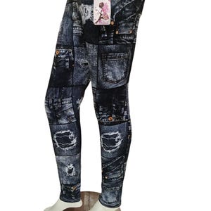 Leggings con estampado de mezclilla: efecto desgastado / Corte ajustado ultraelástico, mallas para mujer, pantalones cómodos para uso urbano.
