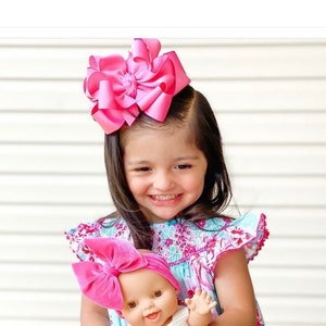 Boutique Hair Bows, Baby Bows, Girls Headband and Bow, Bows with Clips for Toddler, You pick Color Hair Bows, 6 inch Big Ruffle Baby Bows