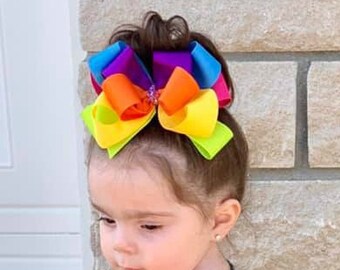 Rainbow Hairbow, Baby Bows, Rainbow Hair Bow, Girls Boutique Hair Bow, Baby Rainbow Headband, Birthday Party Bows, Hair Clips for Baby