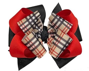 Plaid School Bow, Plaid Hair Bows, Red Preppy Plaid Hair Bow, Girls Plaid Bows, Uniform Hair Bows, BTS Bows, Back to School Hairbows, Baby