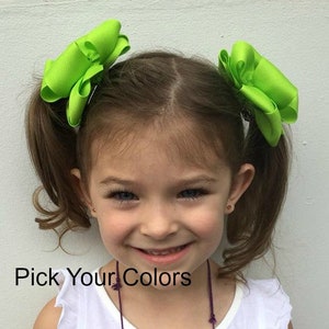 Piggies, Girls Pig Tail Bows, 4 or 3 inch bows, Pigtails, PICK your colors, Set of Bows, Boutique hairbows, U CHOOSE colors, Girls Piggies