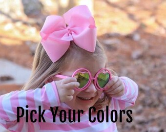 You Pick 3 Big Hair Bows, Baby Girls 6 inch Hairbow Set, Toddler 5 inch Bows, Girls Hairbows, Pick your Colors, Boutique Bows, Ribbon Bows