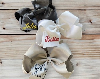 Custom Glitter Name Monogram Hair Bow, Personalized Monogram Bows, Large 6" Grosgrain Custom Bow, You choose Colors, Monogram Hairbow