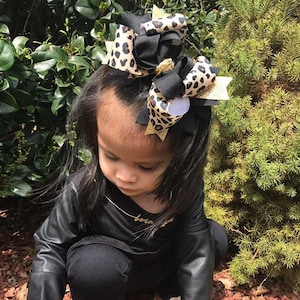 Leopard Hair Bow, Leopard Hairbow, Gold Leopard Bow, Boutique Hair Bows, Gold Glitter Bows, Girls Hair Bows, Girls Hairbows, Cheetah Bows