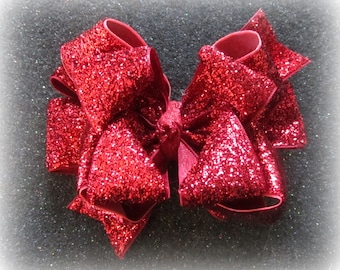 3,4 or 5 Inch Red Velvet And Gold Glitter Christmas Children/'s Hair Bow