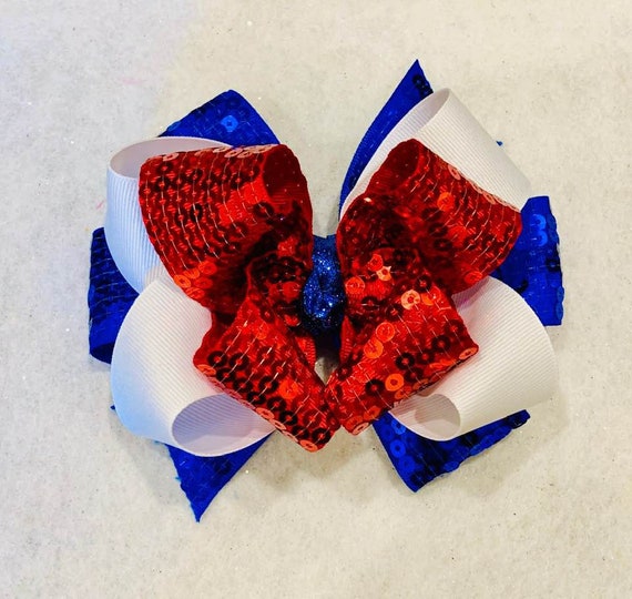 Sequin Hairbow, Triple Hair Bow, Patriotic Hair Bow, 5 or 6  display picture 3