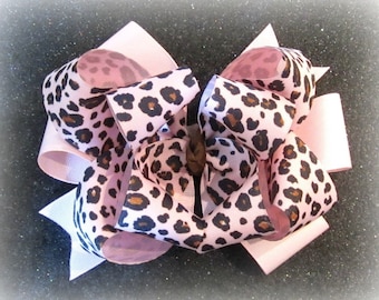 Pink Leopard Hair Bow, Girls Leopard Bow, School Bows, Big Layered Bow, PINK Cheetah Hairbow, Baby Headband, BTS Bow, Animal Print Bows