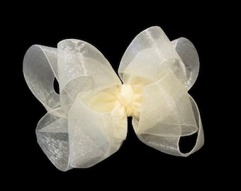 Organza hair Bows, Ivory Hairbow, Ivory hair Bow, Cream Hairbows, Baby Hair Bow, Boutique Hair Bows, Double layer Bows, Wedding Party Bows,