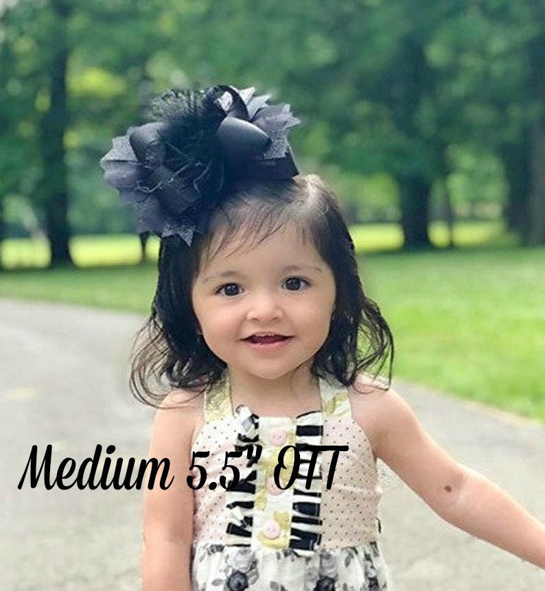 Pageant Party bow Boutique Hairbow Black Over the Top Hairbow Girls Hair Bows Ostrich Feather Bow Baby Headbands Headbands for babies