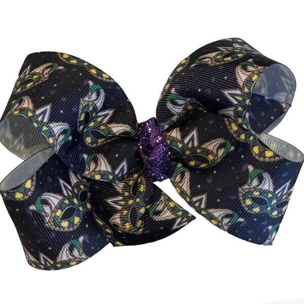 Mardi Gras 4" Hair Bow or Headband for Baby and Toddler, Glitter Mardi Gra Headband, Fleur-de-lis Hair Bow, Girls Bows for Mardi Gras