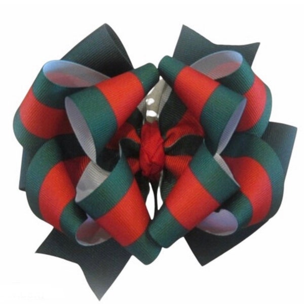 Girls Bows, Striped Hair Bow, Red Striped Bows, Layered Hair Bows, Boutique Bows, Stacked Hair Bow, Green Striped Bow, 5" Bow, big Bows,