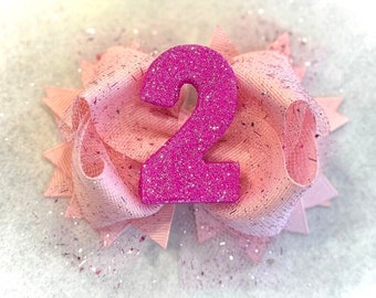 Birthday Number Hair Bow, Baby Birthday Hairbow, Number Bows, 1st Birthday Party Bow, Personalized Age Bow, Glitter Birthday Hair Bow