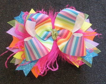 Candy Stripe Bow, Striped Bow, Striped OTT Bow, Hairbows, Rainbow Striped Bow, Pastel Stripes, Baby Headband, Feather Bow, Candy Striped Bow