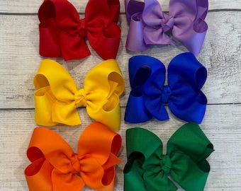 Primary Hair Bows, School Bows, Hair Bows, hairbows, Girls Bows for School, Toddler Bows, Back to School Bows, Hair Clips, 4 inch Hair Bows