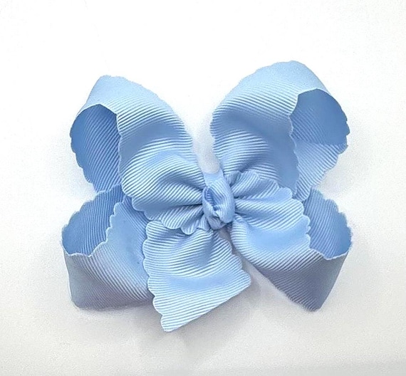 Scalloped Edge Bows, Baby Blue Bows, Bows for School, 4" or 6" Classic Light Blue Bow, Bows for Girls, Wavy Edge Bow, Everyday Toddler Bows