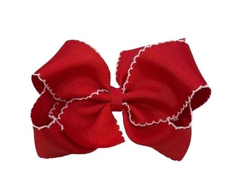 Red Moonstitch Hair Bow, Bows for Girls, School Bows, Hairbows, Hair Bows, Toddler Bows, Big Red Hair Bow, Boutique Bows, 6 inch Bows