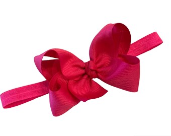 Baby Girl Pink Headband, Newborn Infant Headbands with Bows, Baby Hair Bows, Bows for Baby Girls and Toddler, Pink Bows, 3 inch Pink Bow