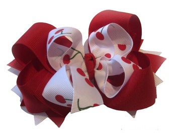 Boutique Hairbow, Girls Hair Bows, Red Cherries Bow, Triple Layer Bows, Big Boutique Bows, Cherry Hairbow, Red Bow, Baby Headband, Todler