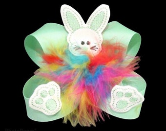 Bunny Feather Bow, Easter Bunny Bow, Easter Hairbows, Baby Easter Bow, Rainbow Headband, Spring Bows, Mint Headband, Marabou Feather Bow