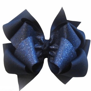 Navy Glitter Bow, Big Blue Bow, Navy Hairbows, Glitter Bows, Navy Dazzle Bow, Stacked Bow, Layered Hair Bow, 5 inch bows, Big Bow, Baby Bows