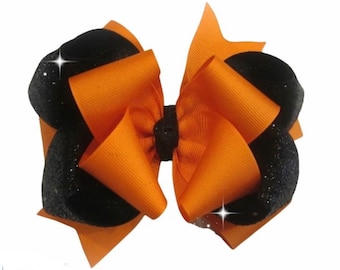 Halloween Bow, Orange Bow, Black Glitter Bow, BTS Bows, Fall Hairbow, Halloween Headband, Orange Hairbow, Black and Orange Bows, Pumpkin Bow