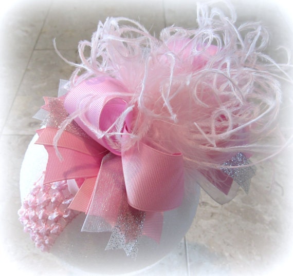 Royal Blue Over the Top Ostrich Feather hairbow OTT hair bows for baby Girls