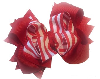 Red and White Striped bow, Preppy Red Bow, White Striped Hairbow, Red Striped Hair Bow, Girls Striped bow, nautical hairbow, Candy Striped