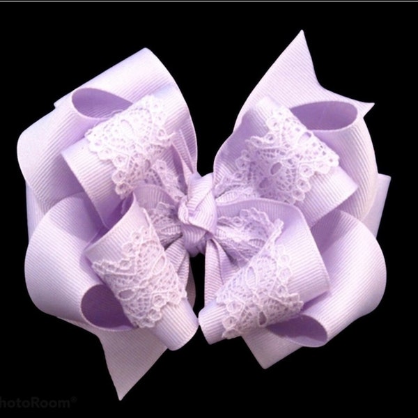 Lace Hair Bow or Headband, Lavender Lace Bow, Purple Lace Hair Bow, Triple Layered Boutique Baby Bow, Lace Headband, 1st Birthday Hair Bow