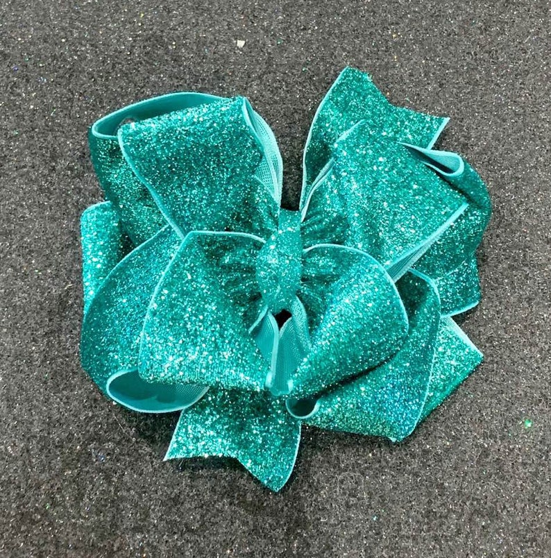 Aqua Glitter Bow Big Aqua Bow Glitter Hairbows Sparkle Etsy