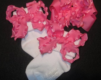 Baby Socks, Pageant Socks, Pink Baby Ruffle Socks, Ribbon Socks, Custom Baby Socks, Frilly Socks, Toddler Double Ruffle Socks, Newborn Gift