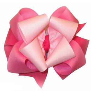 Puede incluir: Un lazo para el pelo de varias capas en tonos rosas. El lazo est&aacute; hecho de cintas rosa claro, medio y oscuro, creando un efecto de capas. El lazo probablemente est&aacute; hecho de cinta de grogr&eacute;n y es adecuado para varias ocasiones.