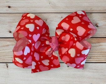 Valentines Red Heart Hair Bow, 4 Inch Heart Bow, Hair Clip For Girls, Baby Valentines Day Headband, Hearts Hair Bow, Red Bow, Toddler Bow