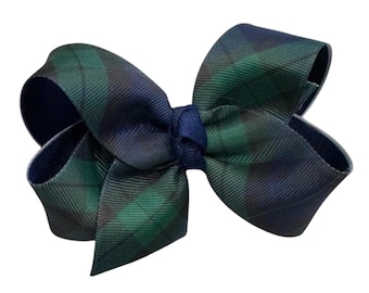 Plaid 4" Bow for Baby Toddler and Little Girl, Blue and Green Plaid Hair Bow, Girls School Bows, Christmas Plaid Bow, Uniform Hair Bow
