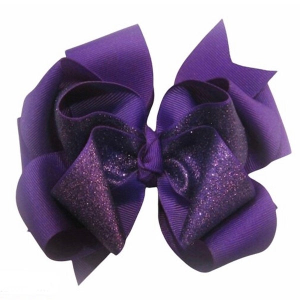 Purple Glitter Bow, Big Purple Bow, Purple Hairbows, Glitter Bows, Purple Dazzle Bow, Stacked Bow, Layered Hair Bow, 5 inch bows, Big Bows