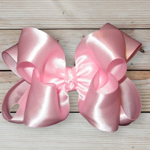 Baby Pink Satin Hair Bow, Pink Satin Hairbow, Satin Hair Bows, Boutique hairbows, Girls Hairbows, Girls Satin Hair Bow, Baby Headbands, image 1