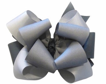 Hair Bows, Silver Hair Bow, Shades of Grey Bow, Ombre Hair Bow, Headband, Baby Bows, Layered Bows, Triple Stacked Bows, School Hair Bow