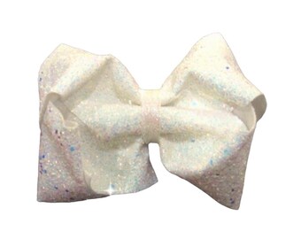 White Glitter Bow, Chunky Glitter Bow, Glitter Hairbows, xtra large bow, extra big Bow, Large Bow, Big White Bow, Pageant Bows, Sparkle Bows