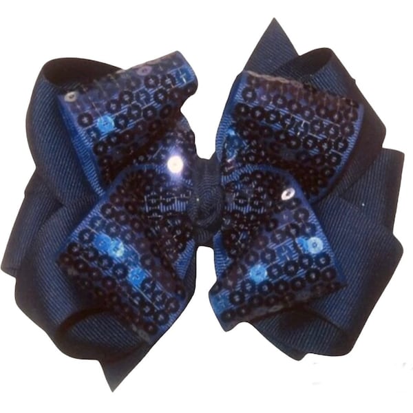 Blue Sequin Bow, Navy Blue Bow, Big Blue Bow, 6 inch bow, Sequin Hair Bows for Girls and Toddler, Pageant Bow, Birthday Party 5 inch Bow