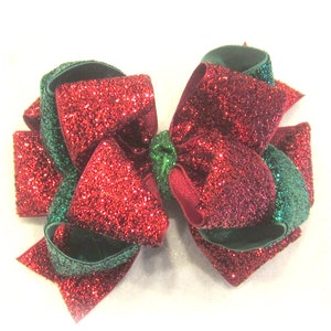 Red Glitter Bow, Big Red Bow, Glitter Hairbows, Christmas Hair Bow, Sparkle Bows, Boutique Bow, Triple Stacked Bows, Holiday Photo Prop
