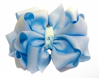 Baby Blue Hairbow, Girls Bows, Light Blue Bow, Hairbows, Ruffle Bow, Lilly Hair bow, Stacked Bow, Layered Bow, Big Blue Bow, 6" Hair Bows