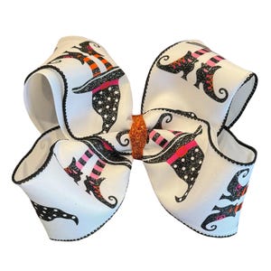 Lazo para el pelo con sombrero de bruja con purpurina, lazo para botas de bruja de Halloween, lazo para el pelo de bruja malvada, lazo de otoño, lazo grande para el pelo de 6 pulgadas, lazos grandes para niñas, pasador