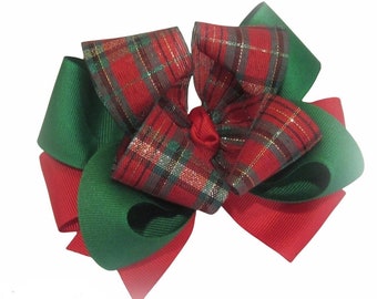 Plaid Hairbow, Girls Plaid Bow, Red Christmas Hair Bow, Holiday Bows, Baby Headband, Tartan Bow, Stacked Bows, Layered Big Bow, BTS Bows