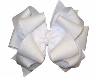 Big White Bow, Triple hair Bow, Large White Bows, Bella Triples, Stacked Bow, Wedding Hairbow, 6 inch bows, 5&quot; bow, BTS bow, xtra large Bow