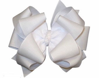 Big White Bow, Triple hair Bow, Large White Bows, Bella Triples, Stacked Bow, Wedding Hairbow, 6 inch bows, 5" bow, BTS bow, xtra large Bow