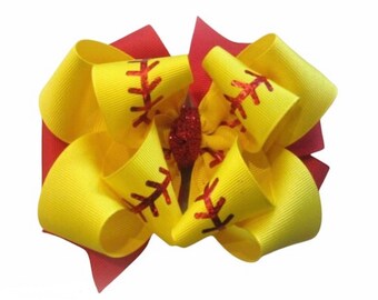 Softball Bow, MLB Bows, Softball Hairbow, Red Stitch Bow, Team Bows, World Series Hairbows, Baby Headbands, Big Hair Bow, Stacked Double