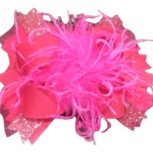 Pink Hair Bow, Pink Over the Top Bow, Ostrich Feather Bow, Girls Big Hair Bow, Big Birthday Bow Pageant bow, SHOCKING Pink Bow, Big Bows